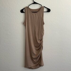 Apricot Lune Solid Ruched aside Pencil Hem Tank Dress - S